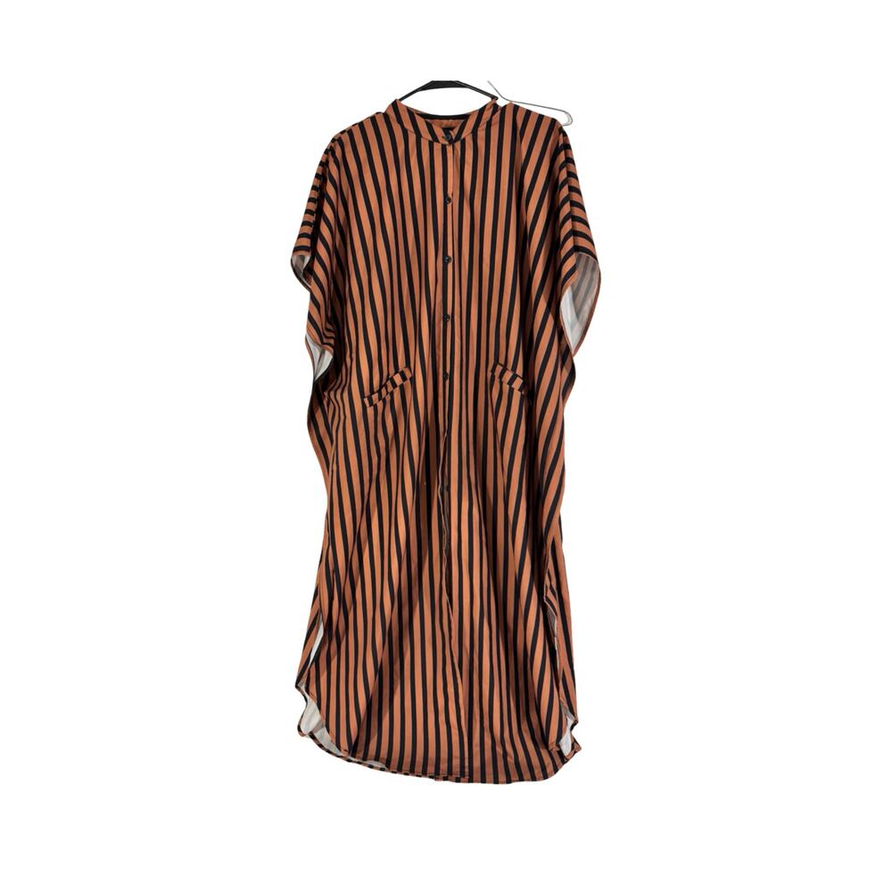 Womens XL Orange Black Striped Button Front Tunic Dress